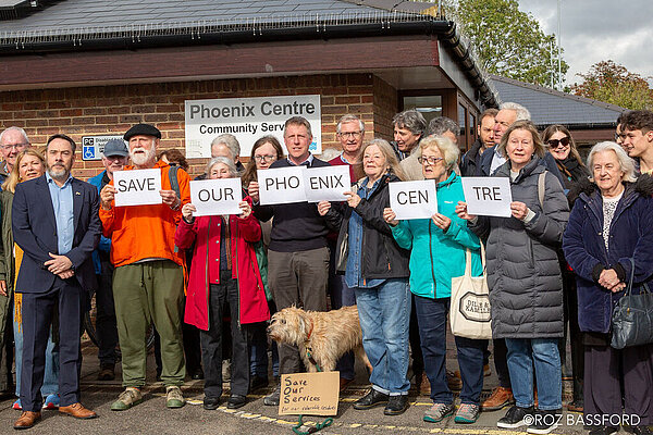 Lib Dem MP and Councillors join withe members of the public outside the Phoenix Centre in Lewes to protest the closure of the service.