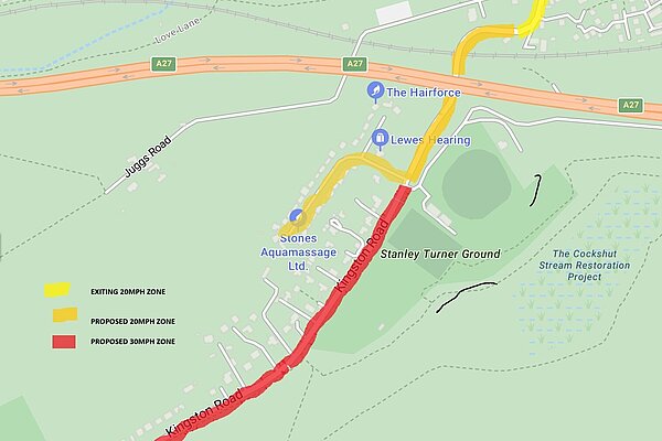 Map showing Kingston Road, Cranedown and Southover High Street